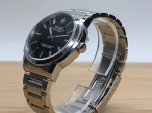 Men’s Stainless Steel Black Dial Quartz Watch 34mm
