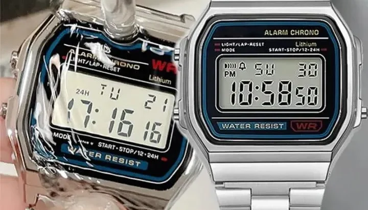 Stainless Steel Digital Watch for Men Silver Water Resistant