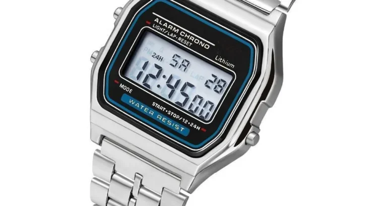 Stainless Steel Digital Watch for Men Silver Water Resistant