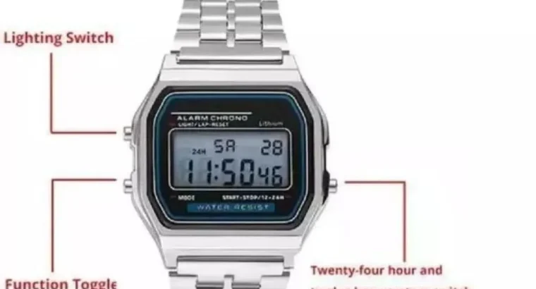 Stainless Steel Digital Watch for Men Silver Water Resistant