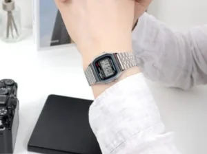 Stainless Steel Digital Watch for Men Silver Water Resistant
