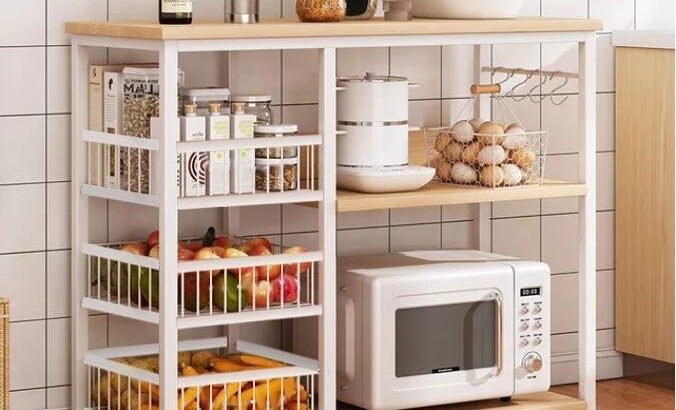 Iron Oven Rack with 5 Shelves & Microwave Storage