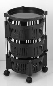 Black 3 Lier Rotating Fruit Basket with 4 Wheels