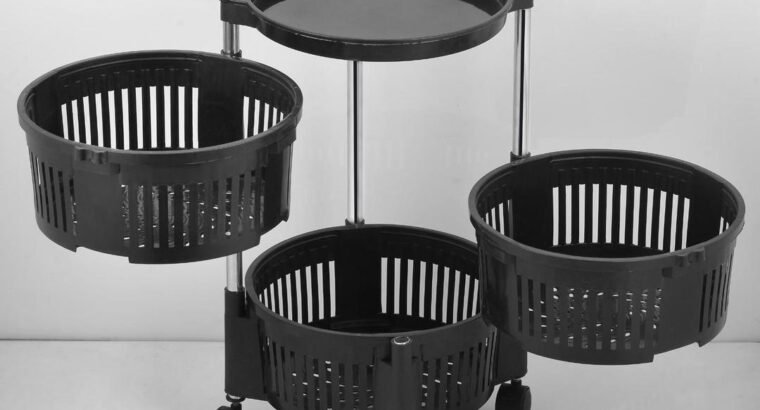 Black 3 Lier Rotating Fruit Basket with 4 Wheels