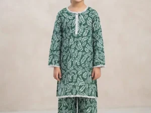 2 Pcs Girl’s Cotton Printed Shirt and Trouser Suit