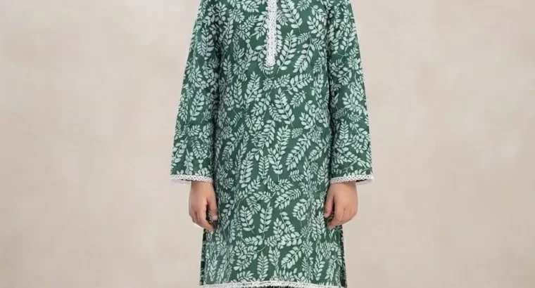 2 Pcs Girl’s Cotton Printed Shirt and Trouser Suit
