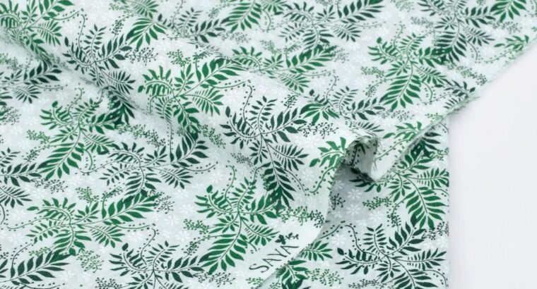 Green White Leaf Printed Lawn Fabric 2 P...
