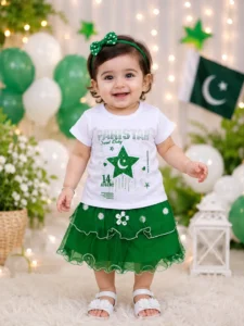 14th August Girl’s Fancy Embroidered Shirt and Skirt Set