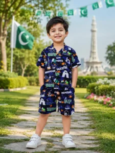 14 August 2 Pcs Dhanak Shirt and Shorts Set 3 to 8 Year Boy