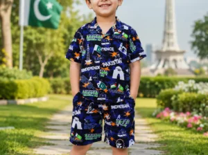 14 August 2 Pcs Dhanak Shirt and Shorts Set 3 to 8 Year Boy