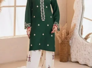 Green Embroidered Lawn Shirt and Cotton Trouser Set