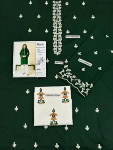 Green Embroidered Lawn Shirt and Cotton Trouser Set