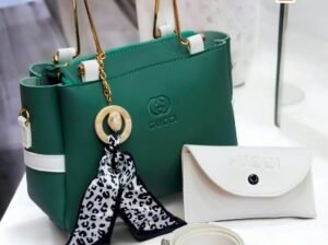 Green Hanďbags Set for Girls with Strap and Pouch