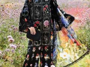 Pakistani Embroidered Black Kurta Set with Floral Design