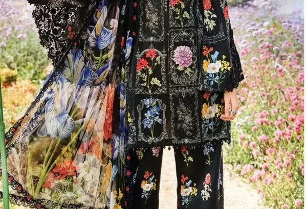 Pakistani Embroidered Black Kurta Set with Floral Design