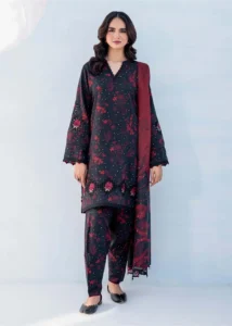 Baroque Lawn 3 Pcs Embroidered Red Black Suit Set