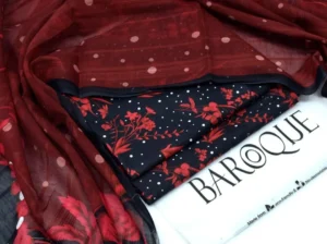 Baroque Lawn 3 Pcs Embroidered Red Black Suit Set