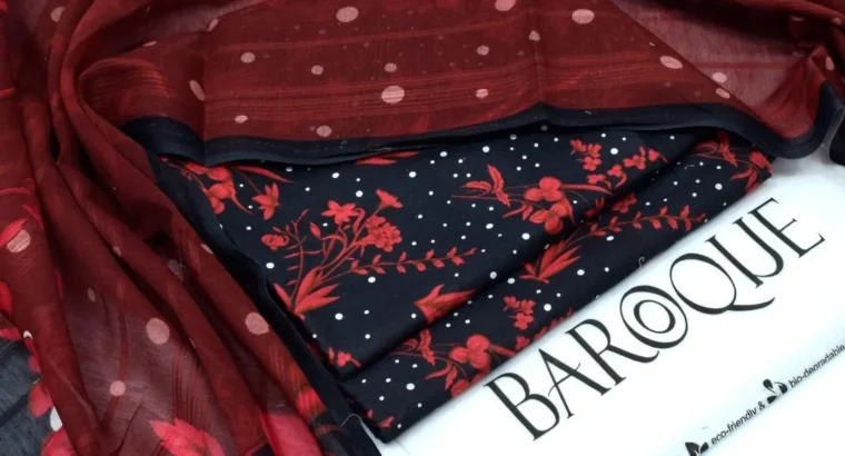Baroque Lawn 3 Pcs Embroidered Red Black...