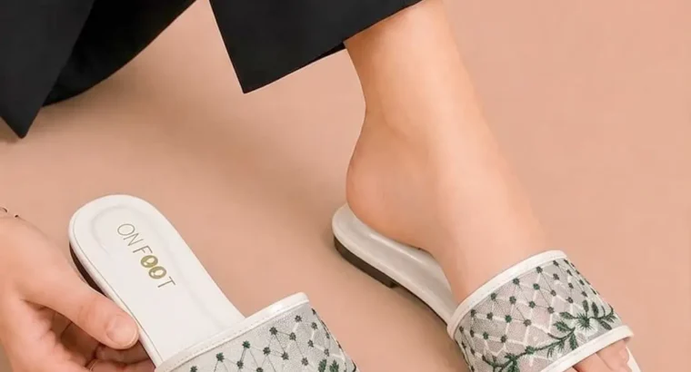 Women’s Rexine Fancy Flat- 083 – 1 Green and White