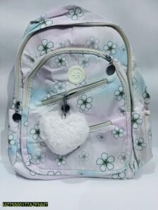 Back to School Girl’s Floral Pastel Backpack with Pom-Pom Charm