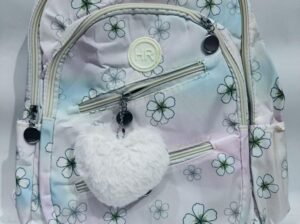 Back to School Girl’s Floral Pastel Backpack with Pom-Pom Charm