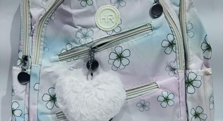 Back to School Girl’s Floral Pastel Backpack with Pom-Pom Charm