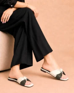 Women’s Dual Tone Knot Flat Sandals – 079 – Green and White