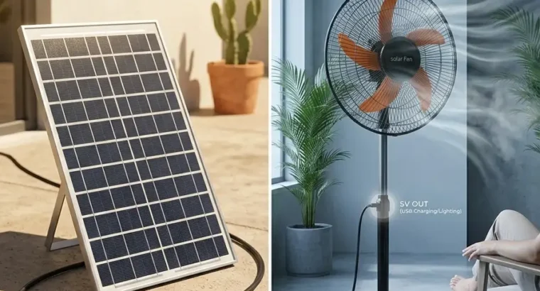 Portable Rechargeable Fan with Solar Plate, – 1 Pc, Reliable & Efficient fo
