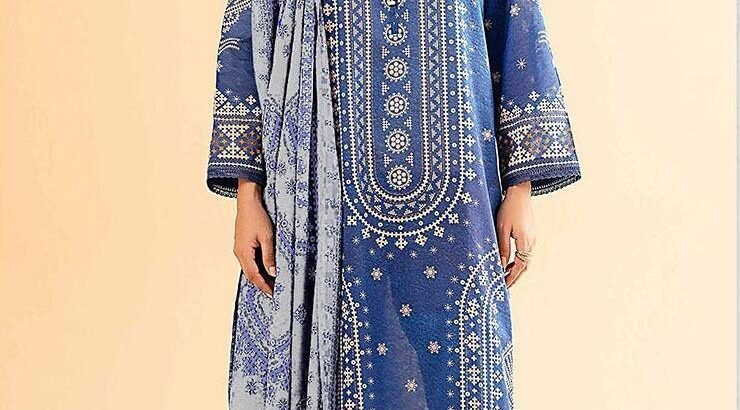 Stylish Blue Printed Suit for Women with Embroidery
