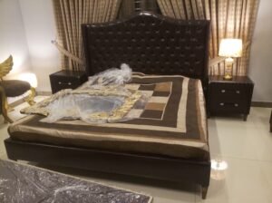 Luxury King Size Leather Bedroom Set – Premium Tufted Headboard