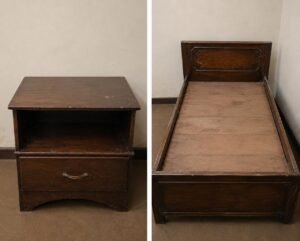 used wooden bed with side tables