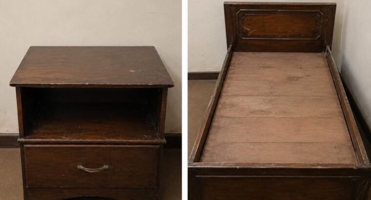 used wooden bed with side tables