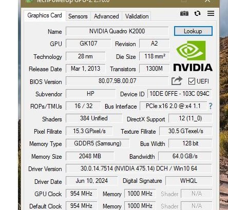 Nvidia Quadro K2000 2gb GPU