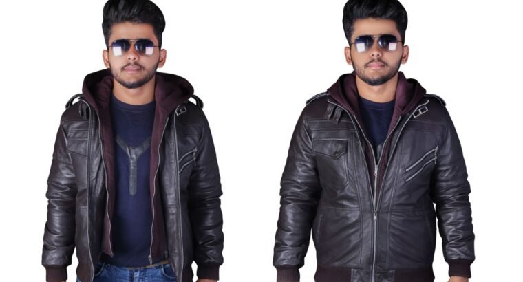 Genuine Light Brown Leather Jacket for Men | Biker with Removable Hood