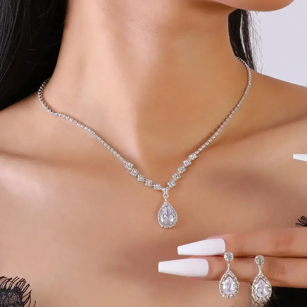 High – End Bridal Zircon Necklace and Earring Sets - photo 9