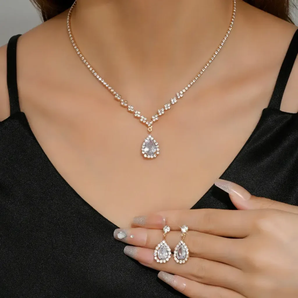 High – End Bridal Zircon Necklace and Earring Sets - photo 3