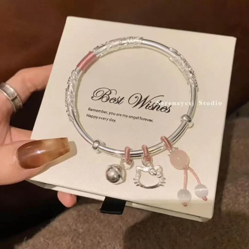 Floral Bracelet for Women Popular Kitty Cat Butterfly Open Silver Bracelet - photo 6