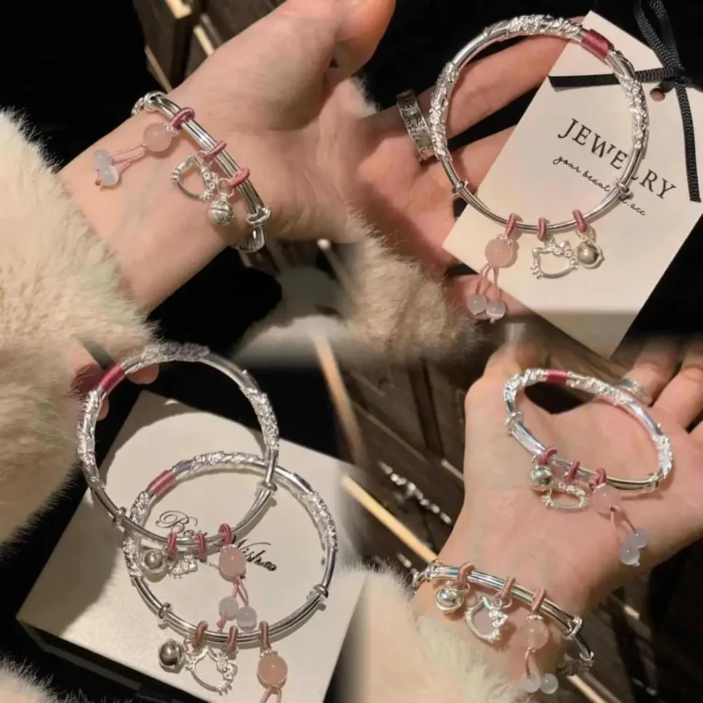 Floral Bracelet for Women Popular Kitty Cat Butterfly Open Silver Bracelet - photo 5