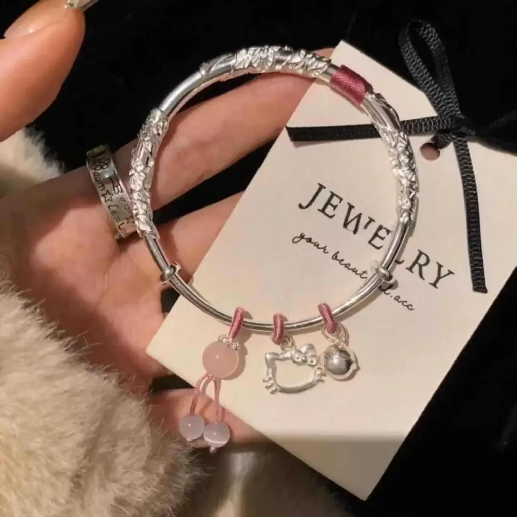 Floral Bracelet for Women Popular Kitty Cat Butterfly Open Silver Bracelet - photo 4
