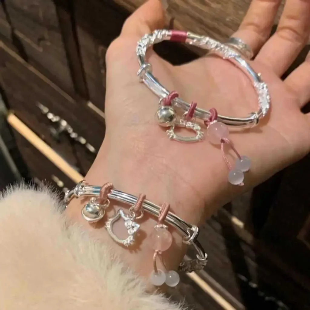 Floral Bracelet for Women Popular Kitty Cat Butterfly Open Silver Bracelet - photo 3