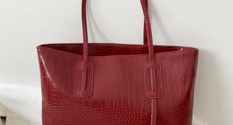 Women’s Red Crocodile Textured Tote Bag