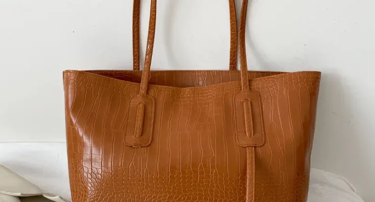 Women’s Red Crocodile Textured Tote Bag