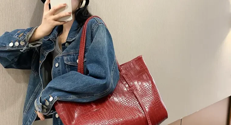 Women's Red Crocodile Textured Tote...