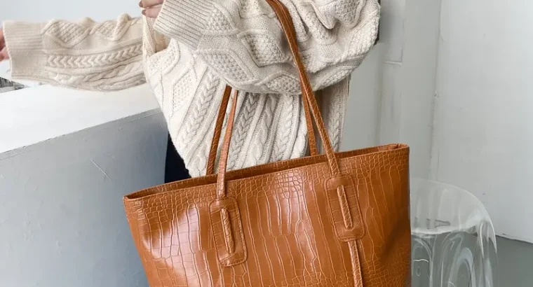 Women’s Red Crocodile Textured Tote Bag