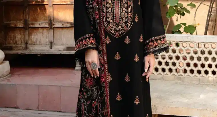 Beautiful and elegant 3-piece unstitched embroidered suit for women. Perfec