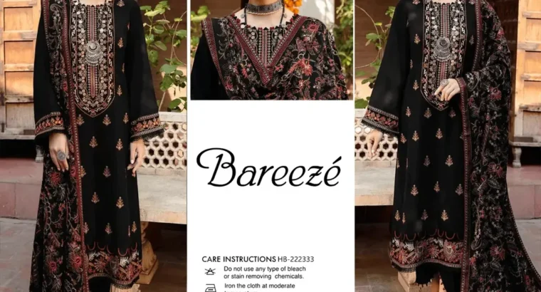 Beautiful and elegant 3-piece unstitched embroidered suit for women. Perfec