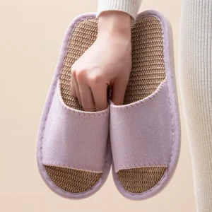 New Japanese Linen Chanel Style Slippers for Couple Spring and Autumn Indoo