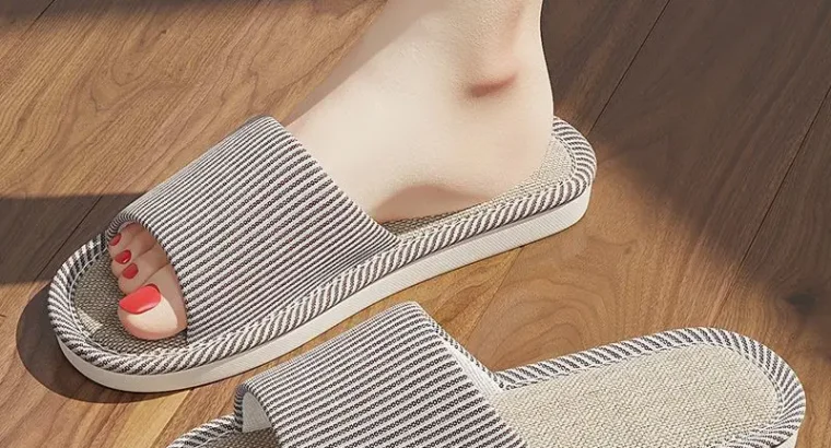 New Japanese Linen Chanel Style Slippers for Couple Spring and Autumn Indoo