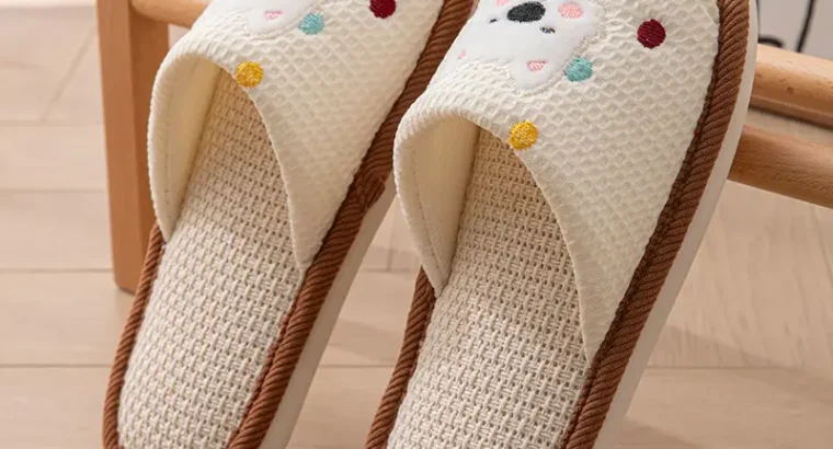 New Japanese Linen Chanel Style Slippers for Couple Spring and Autumn Indoo