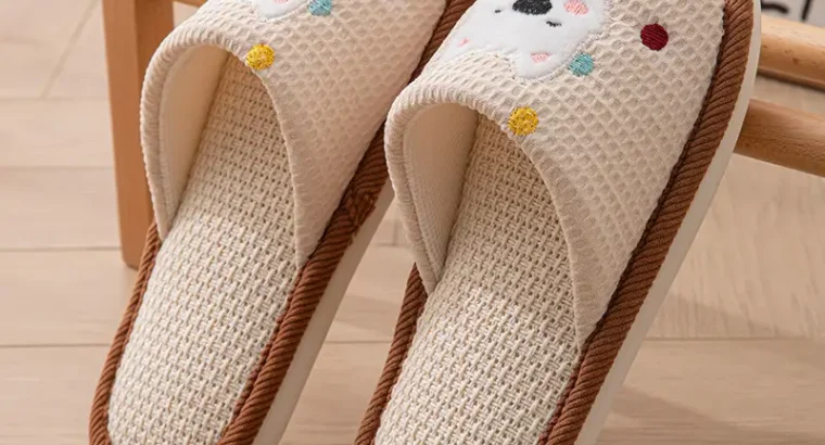 New Japanese Linen Chanel Style Slippers for Couple Spring and Autumn Indoo